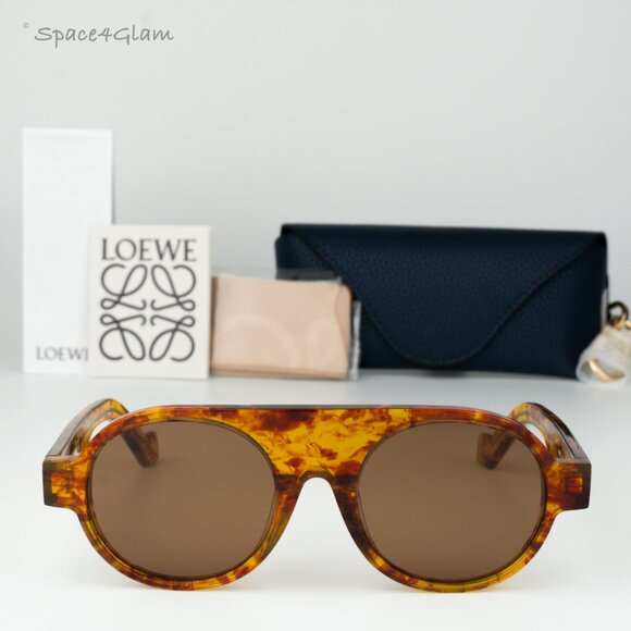Loewe Men Sunglasses LW40020F 54E Flamed Amber Havana Brown Round BRAND NEW - Picture 1 of 8